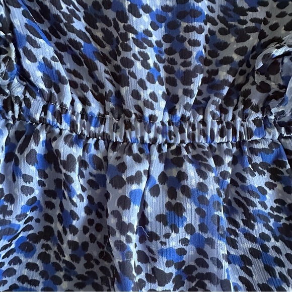 Express Leopard Animal Print Tiered Ruffle Peplum Womens Blue Top M Boho Chiffon - Picture 5 of 12